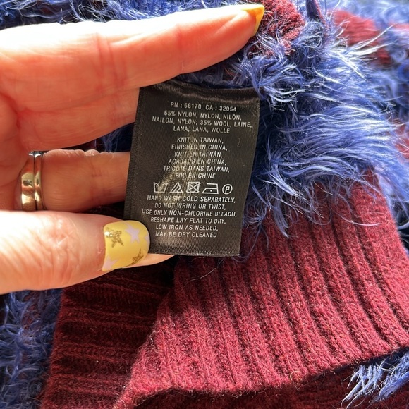 MOTH Chenille Abstract Intarsia Knit Pullover Sweater Maroon Blue Anthro Sz L - Picture 8 of 11